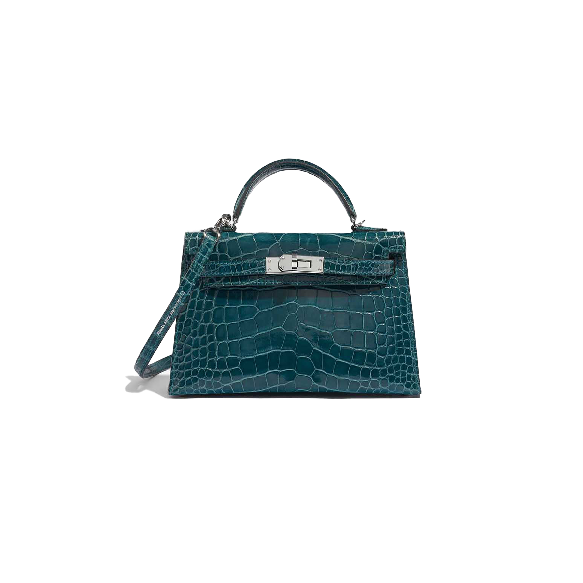H**mes master kelly mini ii silver buckle shiny crocodile bosphorus green (19*12*5.5cm)